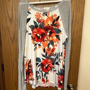 ODDY Floral Long Sleeve Top - Gray and Red